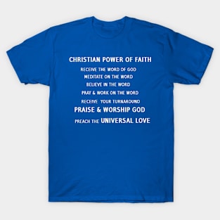 Christian Power of Faith Illustration on Blue Background T-Shirt
